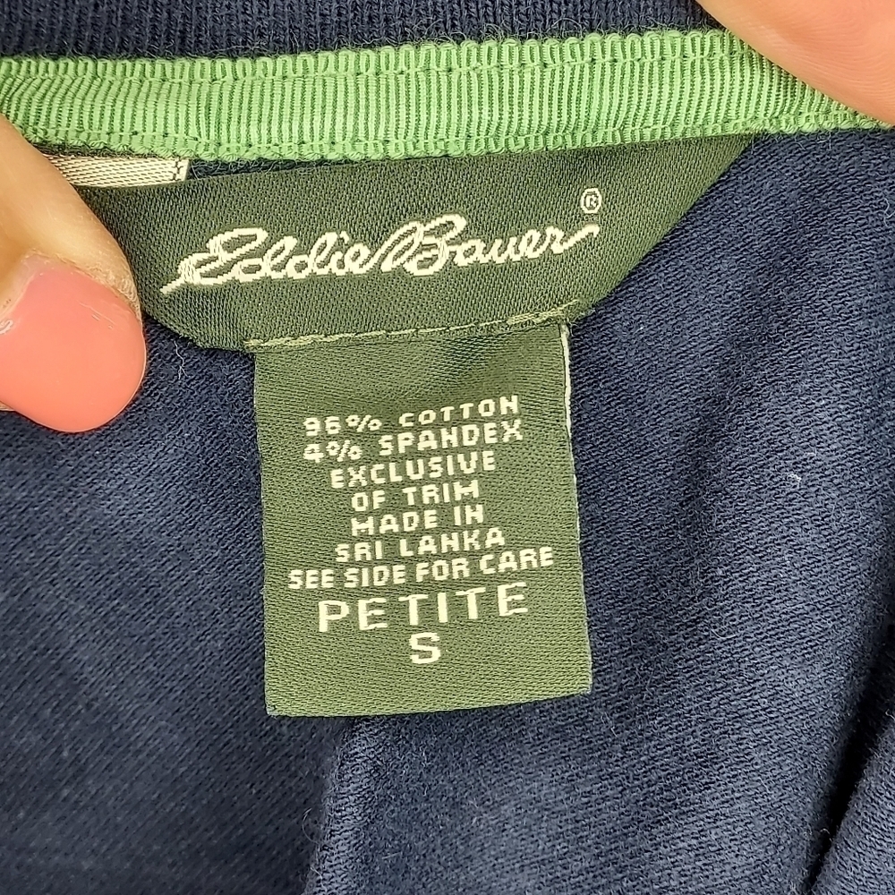 Eddie Bauer polo sleeveless top stretch navy blue lime green trim S Petite - Picture 4 of 8